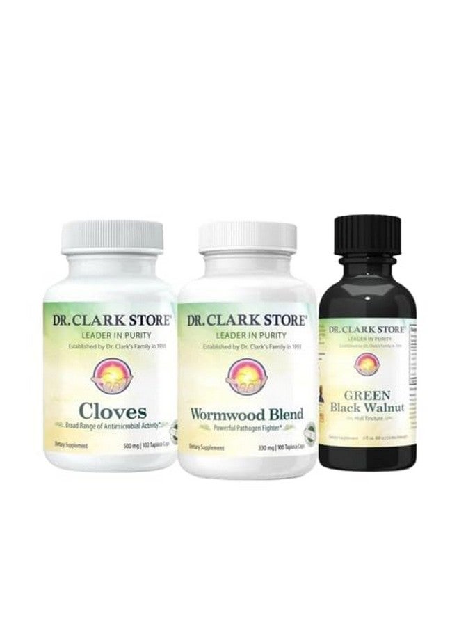 Dr Clark Store Dr. Clark Store Intestine Support & Cleanse Kit - with Original Green Tincture from Black Walnut Hulls, Wormwood, and Cloves-Helps Maintain Optimum Intestinal Function - Vegetarian Capsules - Image 1