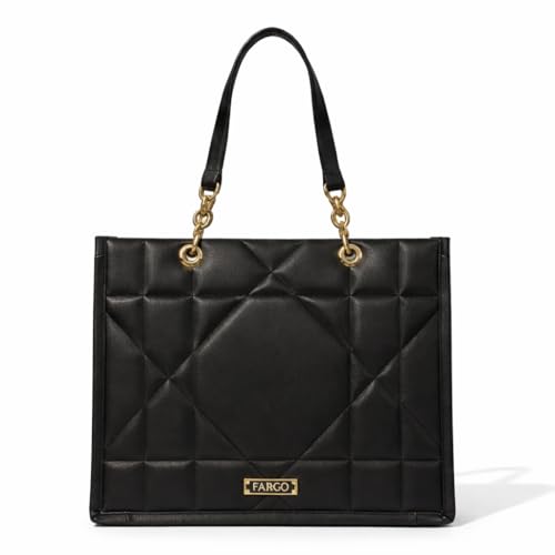 Fargo Matrix Tote Bag for Women | Vegan Leather Handbag with 15-Inch Laptop Compartment, Smooth Zip | Stylish Office, College & Daily Use Tote | Made in India (Black) - Image 1