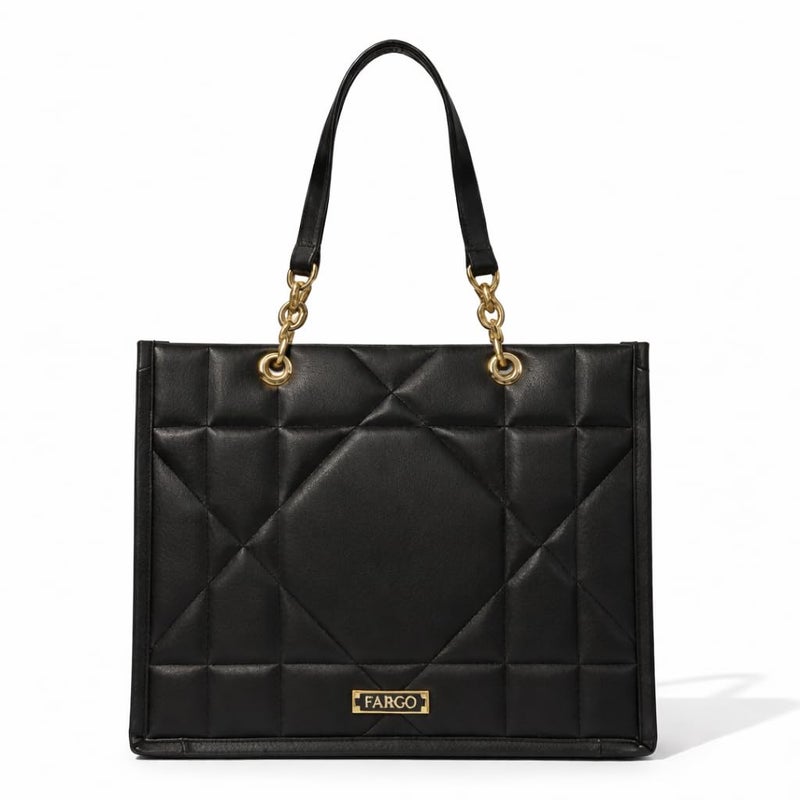 Fargo Matrix Tote Bag for Women | Vegan Leather Handbag with 15-Inch Laptop Compartment, Smooth Zip | Stylish Office, College & Daily Use Tote | Made in India (Black) - Image 5