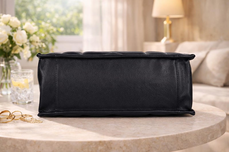 Fargo Matrix Tote Bag for Women | Vegan Leather Handbag with 15-Inch Laptop Compartment, Smooth Zip | Stylish Office, College & Daily Use Tote | Made in India (Black) - Image 3