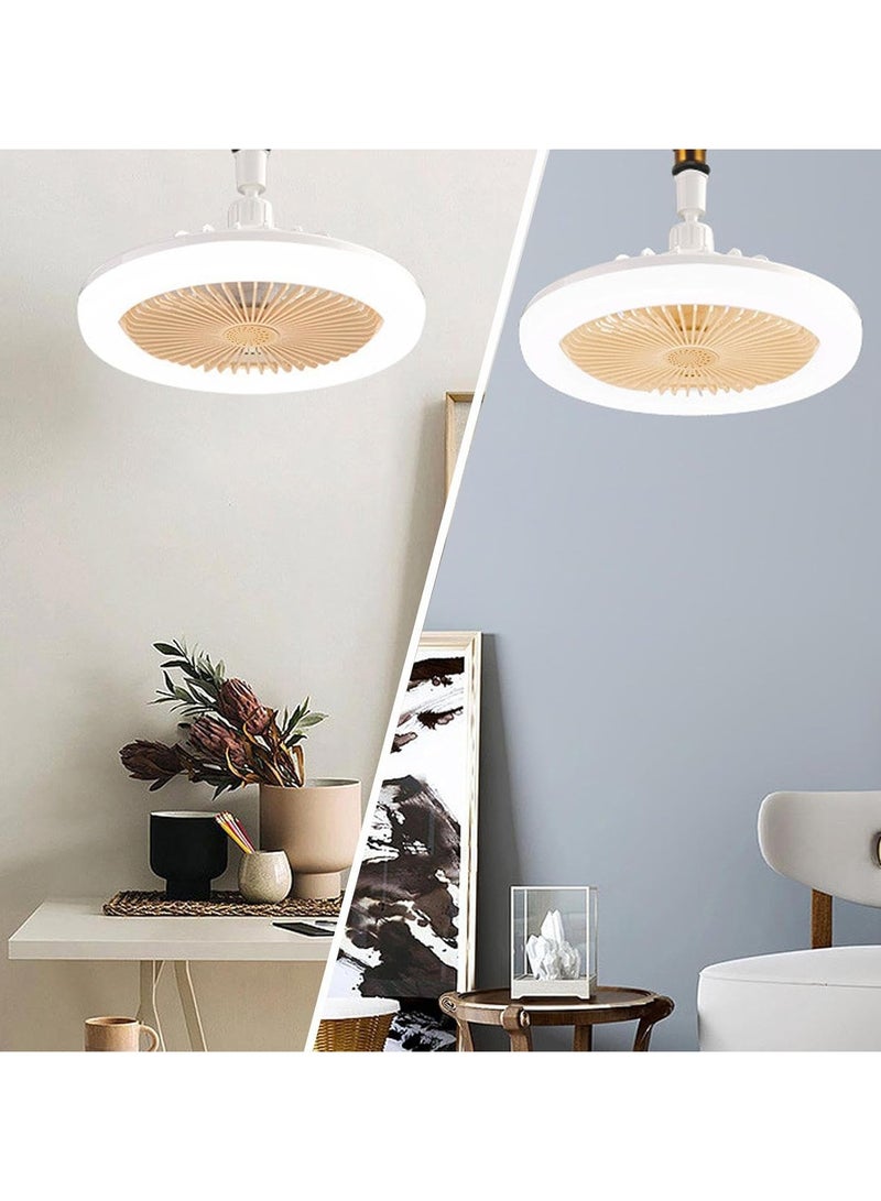 2 in 1 Ceiling Fan with Light Bulb and Remote Control E27 Adapter Base for Bedroom, Living Room, Home Yellow  - Image 3