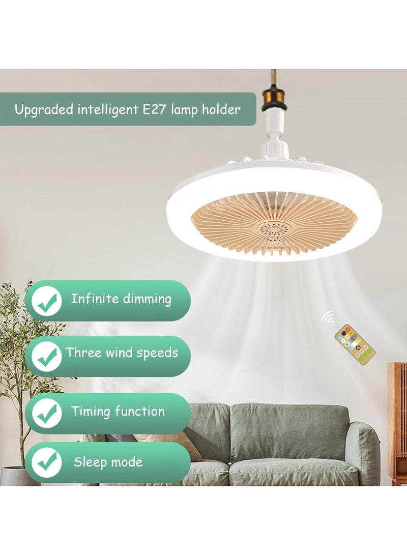 2 in 1 Ceiling Fan with Light Bulb and Remote Control E27 Adapter Base for Bedroom, Living Room, Home Yellow  - Image 4