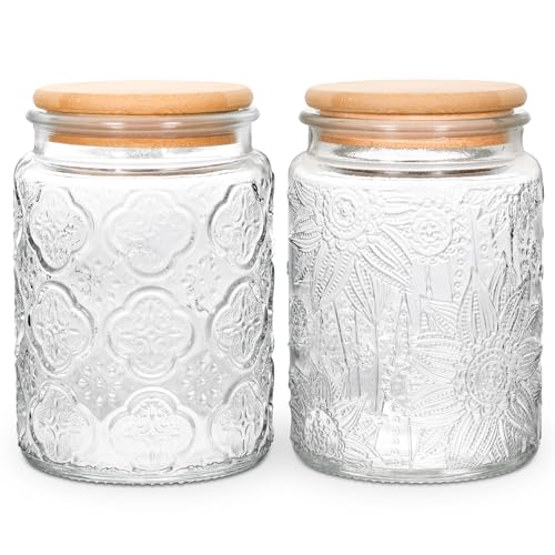 BEWAVE Vintage Glass Jar 24oz Food Storage Containers Clear Mason Jars With Airtight Lid for Kitchen CounterCoffee Tea Sugar Candy 2 Pack - Image 1