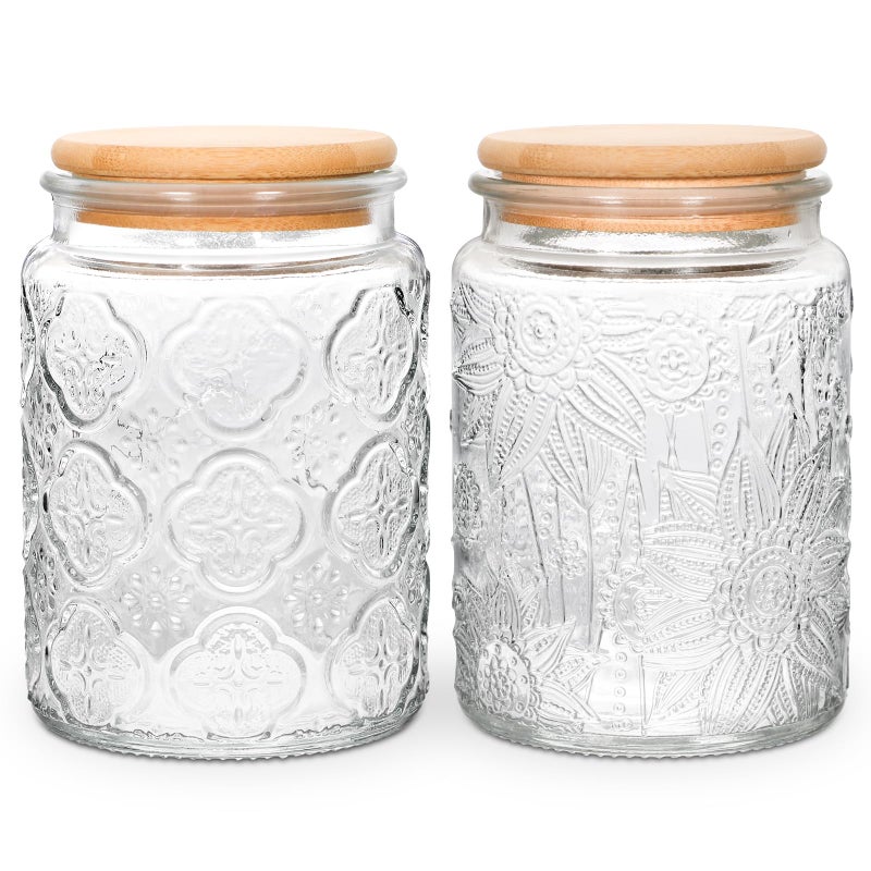 BEWAVE Vintage Glass Jar 24oz Food Storage Containers Clear Mason Jars With Airtight Lid for Kitchen CounterCoffee Tea Sugar Candy 2 Pack - Image 2
