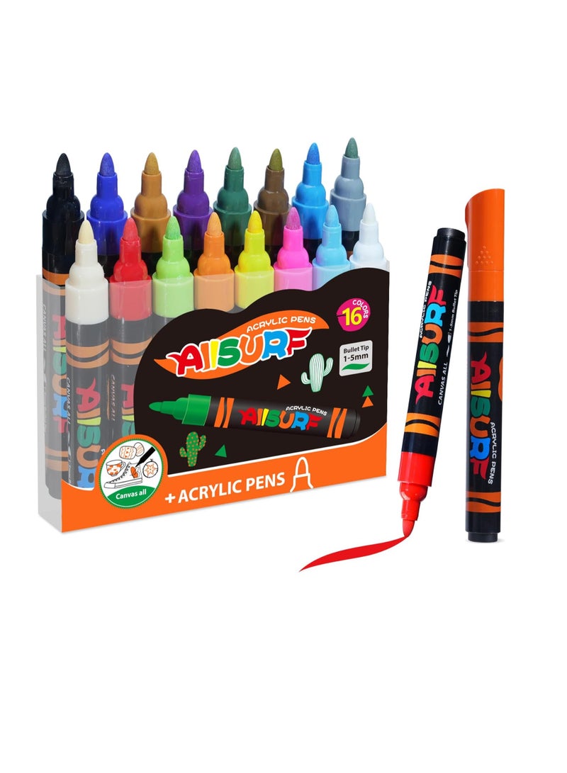 YPLUS Super Capacity Acrylic Paint Pens Markers, 16 Colors Big Acrylic Painting Pens Set, DIY Art Craft for Glass, Rock, Wood, Egg, Stone, Metal, Art Supplies - Image 1