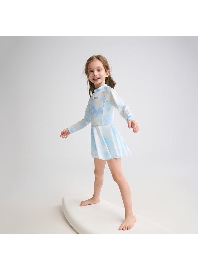 Aimer Kids Long Sleeve Sun Protection Skirt Pants Girls' One-piece Beach Vacation Swimwear Swimsuit Hazy Halo 150 - Image 2
