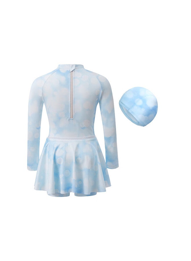 Aimer Kids Long Sleeve Sun Protection Skirt Pants Girls' One-piece Beach Vacation Swimwear Swimsuit Hazy Halo 150 - Image 5