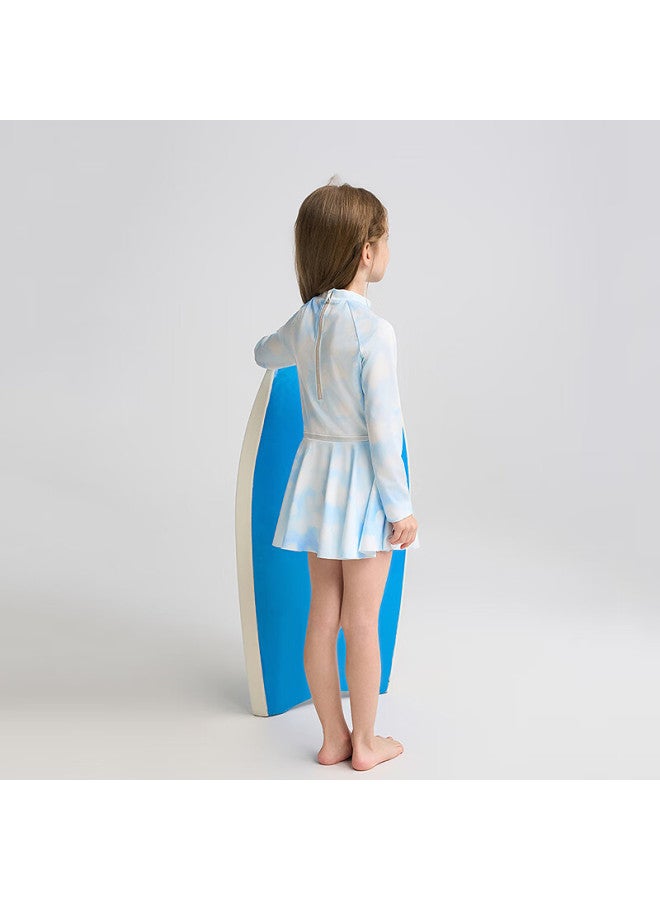 Aimer Kids Long Sleeve Sun Protection Skirt Pants Girls' One-piece Beach Vacation Swimwear Swimsuit Hazy Halo 150 - Image 3