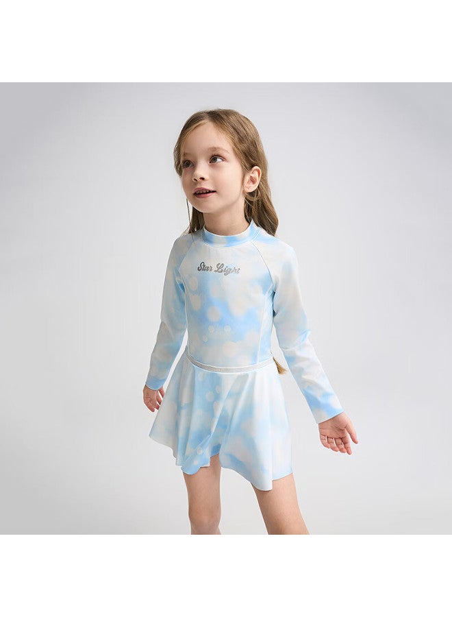 Aimer Kids Long Sleeve Sun Protection Skirt Pants Girls' One-piece Beach Vacation Swimwear Swimsuit Hazy Halo 150 - Image 1
