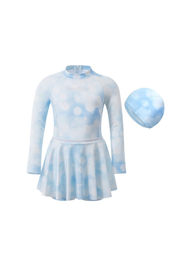 Aimer Kids Long Sleeve Sun Protection Skirt Pants Girls' One-piece Beach Vacation Swimwear Swimsuit Hazy Halo 150 - Image 4
