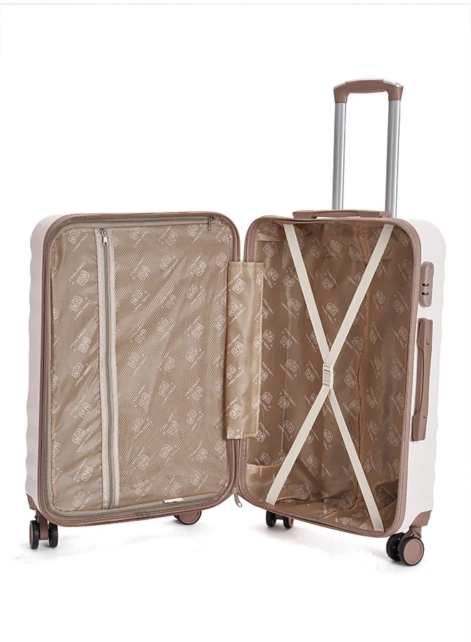 LIMRA Travel Bags From limra it consists of 5 luggage bags with a modern design and a solid beige/gold color