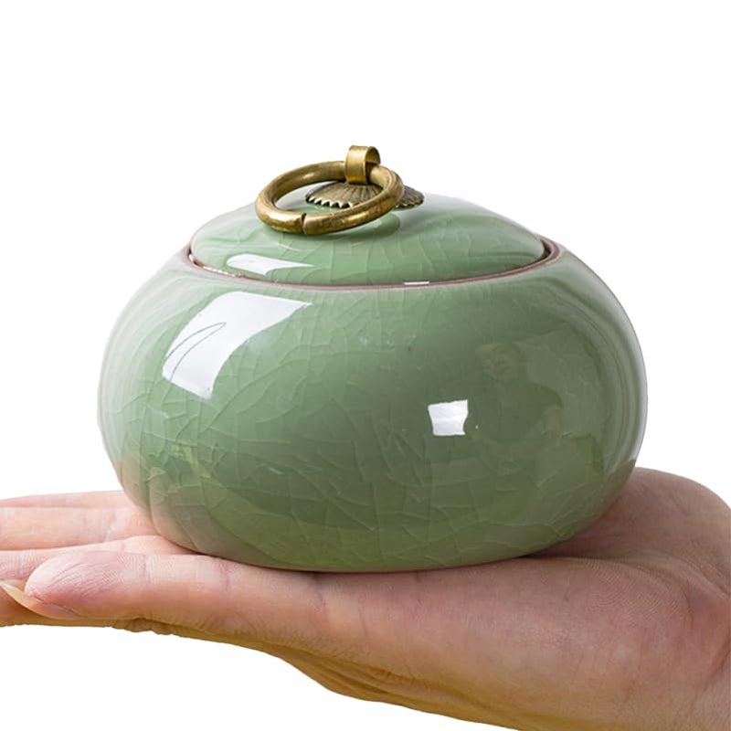 Luxshiny Ceramic Jars Vintage Chinese Style Storage Jars Ceramic Tea Canister Candy Jar Tea Jar Kitchen Canister Coffee Tea Sugar Container Light Green - Image 3
