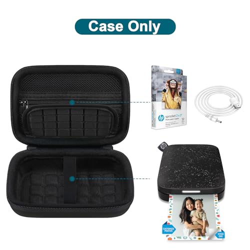 Canboc Hard Case for HP Sprocket 2x3 Portable Instant Photo Printer, Zipper Mesh Pocket fits Photo Paper and Cable, Black - Image 2