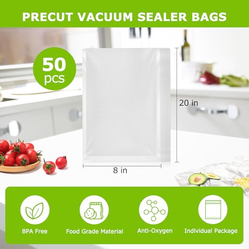 Bonsenkitchen Vacuum Sealer Bags, 50 Quart 8" x 12" Precut Food Sealer Bags, Commercial Grade, BPA Free, Heavy Duty, Customized Size Vacuum Bags for Vac Storage, Meal Prep or Sous Vide Cooking, VB12 - Image 2