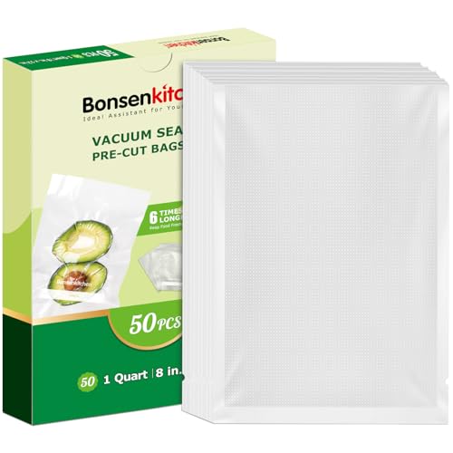 Bonsenkitchen Vacuum Sealer Bags, 50 Quart 8" x 12" Precut Food Sealer Bags, Commercial Grade, BPA Free, Heavy Duty, Customized Size Vacuum Bags for Vac Storage, Meal Prep or Sous Vide Cooking, VB12 - Image 1