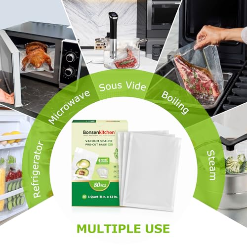 Bonsenkitchen Vacuum Sealer Bags, 50 Quart 8" x 12" Precut Food Sealer Bags, Commercial Grade, BPA Free, Heavy Duty, Customized Size Vacuum Bags for Vac Storage, Meal Prep or Sous Vide Cooking, VB12 - Image 4