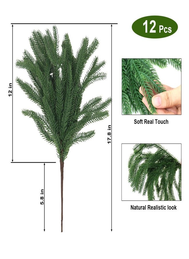 UWIOFF 12 Pcs Christmas Norfolk Pine Branches Real Touch Norfolk Pine Stems Picks Faux Greenery Holiday Evergreen Stems for Vase DIY Crafts Garland Wreath Home Decor - 18" Long - Image 5