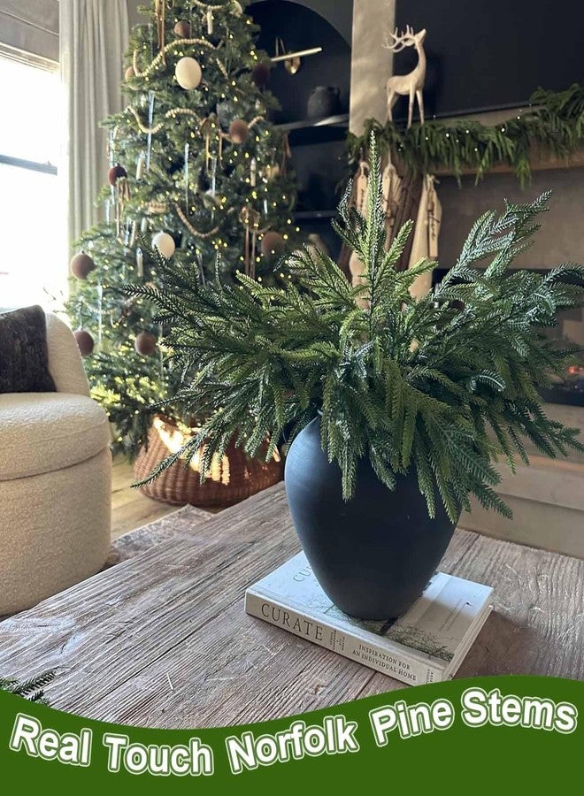 UWIOFF 12 Pcs Christmas Norfolk Pine Branches Real Touch Norfolk Pine Stems Picks Faux Greenery Holiday Evergreen Stems for Vase DIY Crafts Garland Wreath Home Decor - 18" Long - Image 4