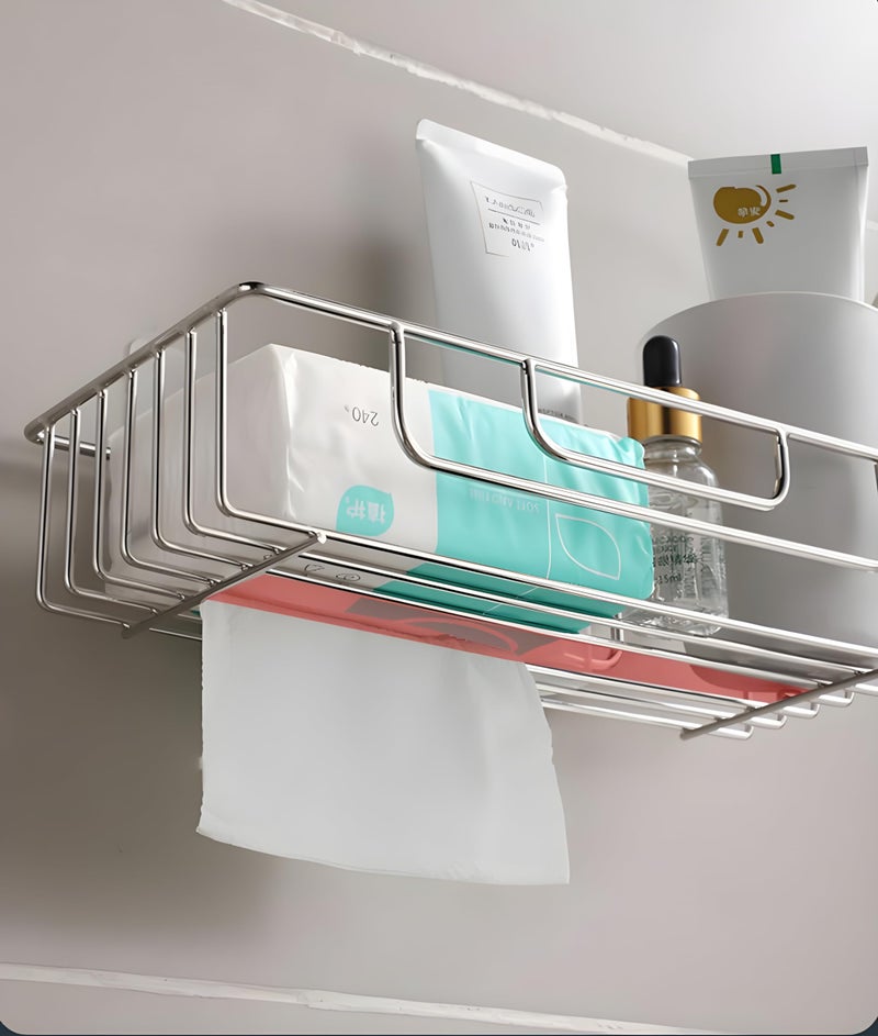 JIALTO Stainless Steel Self-Adhesive Bathroom Organiser with Towel Holder for Bathroom Accessories – No Drill, Wall Mount Bathroom Shelf for Wall (30L X 13W X 6H CM, Pack of 2) - Image 5