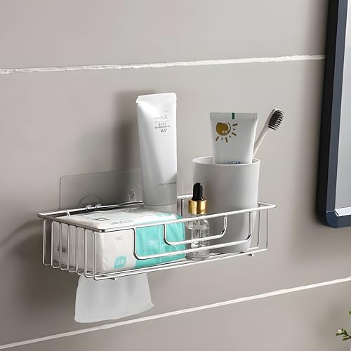 JIALTO Stainless Steel Self-Adhesive Bathroom Organiser with Towel Holder for Bathroom Accessories – No Drill, Wall Mount Bathroom Shelf for Wall (30L X 13W X 6H CM, Pack of 2) - Image 3