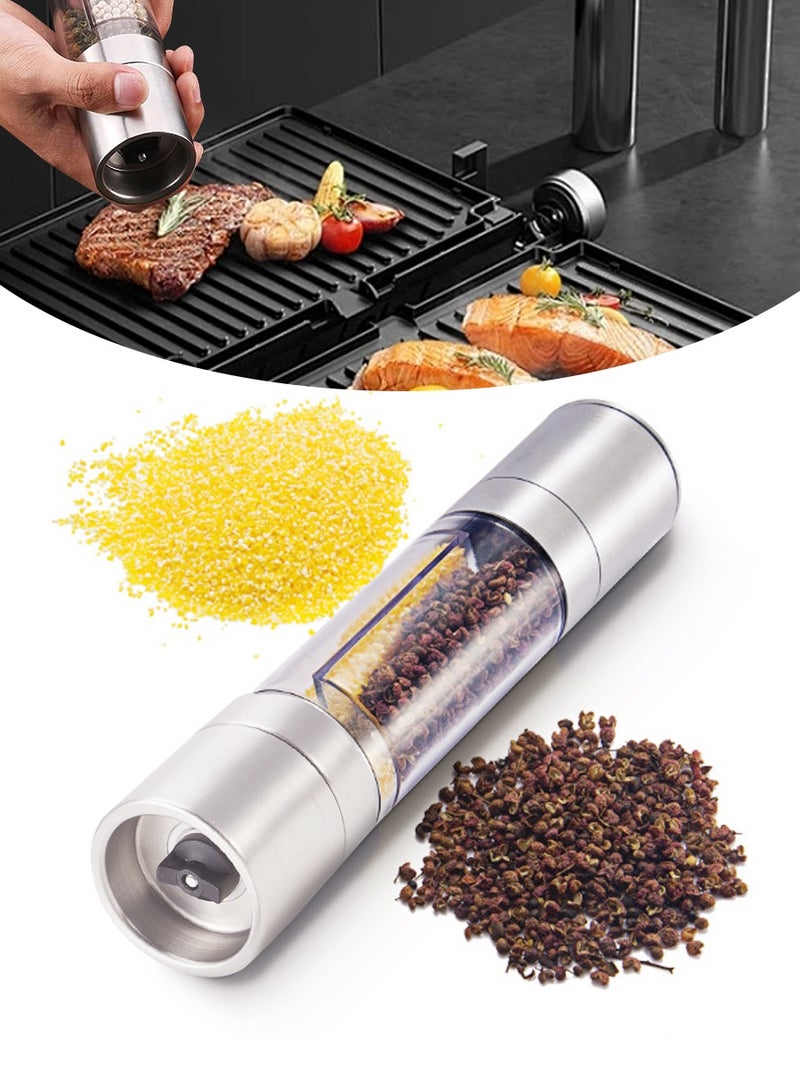 BEIRUI Double head stainless steel grinder, salt and pepper grinder, spice grinder. Ideal for home, kitchen, barbecue - Image 1