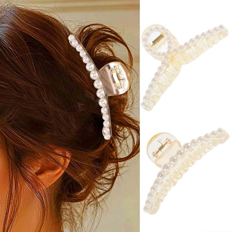 Unicra Pearl Claw Clip Decorative Hair Clips Fancy Hair Accessories for Women Pack of 2