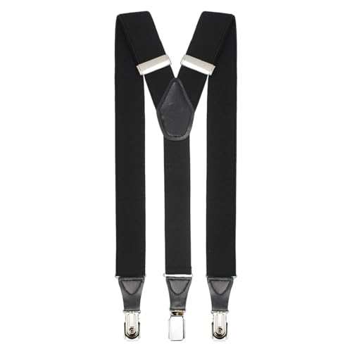 Peluche Solid Black Black Coloured 3.5cm Strap Width Elastic Suspenders for Men - Image 1
