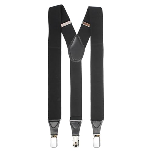 Peluche Solid Black Black Coloured 3.5cm Strap Width Elastic Suspenders for Men - Image 4