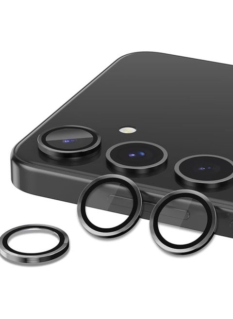 For Samsung Galaxy S25 Plus Camera Lens Protector, Individual Metal Ring Tempered Glass Lens Cover, [Strong Adsorption] Scratch Resistant Ultra-Thin HD Clear Lens Cover, 1 Set-Black