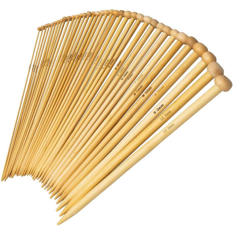 BetyBedy 36PCS Bamboo Knitting Needles Set, BetyBedy Single Pointed Knitting Needles, 9 Inches Length Knitting Crochet Supplies for Beginners Handmade (18 Sizes from 2.0mm-10.0mm) - Image 1