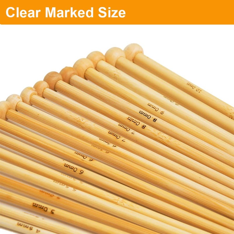 BetyBedy 36PCS Bamboo Knitting Needles Set, BetyBedy Single Pointed Knitting Needles, 9 Inches Length Knitting Crochet Supplies for Beginners Handmade (18 Sizes from 2.0mm-10.0mm) - Image 5