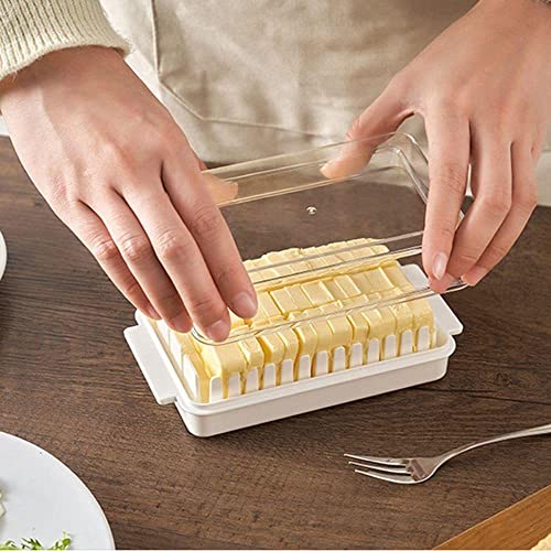 Black Olive Butter Dish Box with Lid - Airtight, BPA-Free, Butter Slicer for Kitchen & Restaurant Transparent Lid Allows Easy-Cutting, Sealed Fridge Safe - 2-in-1 Cutter and Storage Box (White,1Pcs) - Image 2