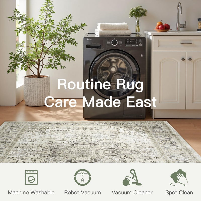 Lofus 5x7 Area Rugs for Living Room, Washable Area Rug, Rugs for Bedroom, Kitchen, Vintage Boho Carpet, Soft Non-Slip, Low Pile Large Area Rug for Office Dining Room, Beige and Brown - Image 5
