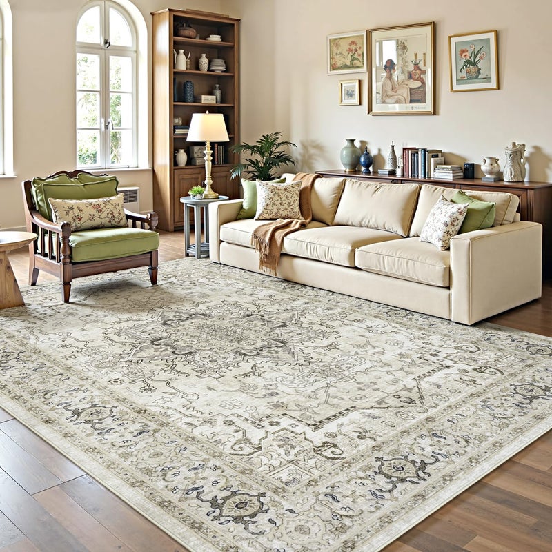 Lofus 5x7 Area Rugs for Living Room, Washable Area Rug, Rugs for Bedroom, Kitchen, Vintage Boho Carpet, Soft Non-Slip, Low Pile Large Area Rug for Office Dining Room, Beige and Brown - Image 3