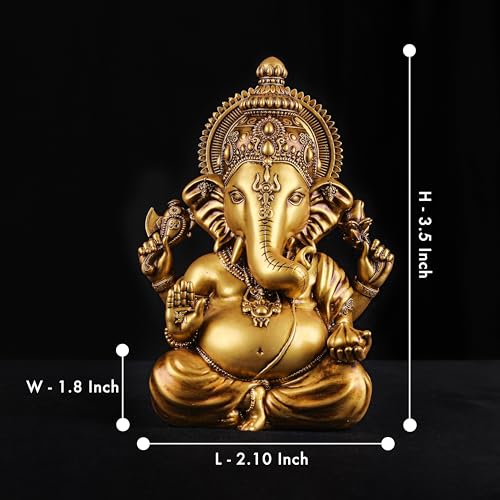 Artarium Vighnaharta Resin Ganesha Idol Vinayaka Statue (Height 3.5-Inch), Ganpati Murti Idol Car Dashboard, Home Decor, Puja Room, Spiritual Gift & Decorative - Antique - Image 4