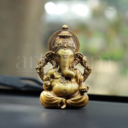 Artarium Vighnaharta Resin Ganesha Idol Vinayaka Statue (Height 3.5-Inch), Ganpati Murti Idol Car Dashboard, Home Decor, Puja Room, Spiritual Gift & Decorative - Antique - Image 2