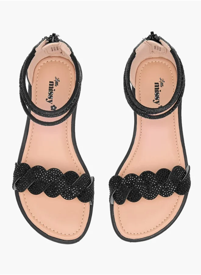 Little Missy Girls Studded Ankle Strap Sandals with Zip Closure