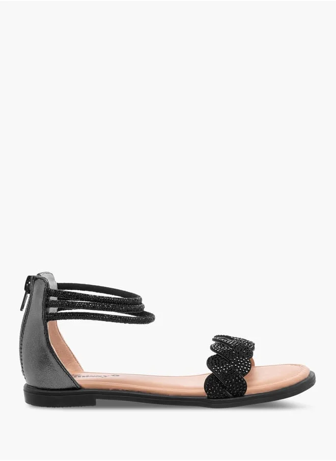 Little Missy Girls Studded Ankle Strap Sandals with Zip Closure