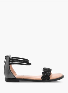 Little Missy Girls Studded Ankle Strap Sandals with Zip Closure  - Image 2