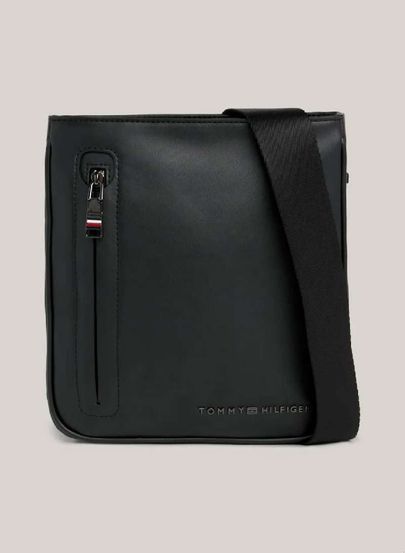TOMMY HILFIGER Men's Th Modern Logo Small Crossover Bag -  Smooth finish, Black