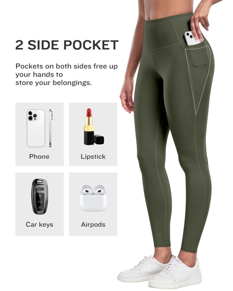 LZYVOO Leggings with Pockets for Women, 6 Packs Soft High Waisted Tummy Control Workout Yoga Pants(BlackGrayNavyWineGreenBrown-L) - Image 3