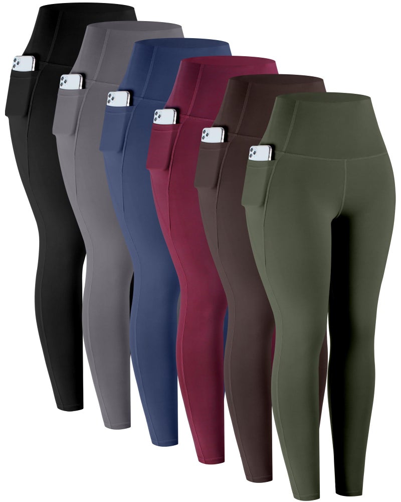 LZYVOO Leggings with Pockets for Women, 6 Packs Soft High Waisted Tummy Control Workout Yoga Pants(BlackGrayNavyWineGreenBrown-L) - Image 1