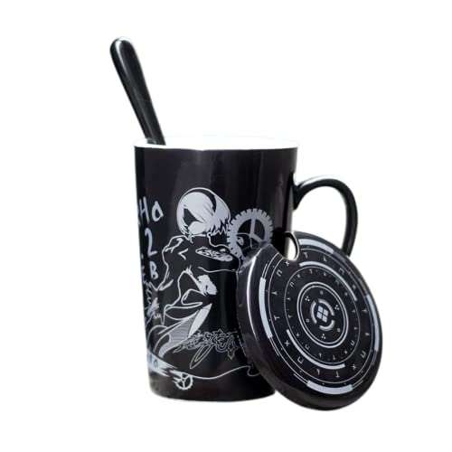 damdos Coffee Mugs for Automata Cosplay 2B Coffee Cup Ceramic Mugs With Lid Daily Drink Tea Milk Coffee Glass(12 Oz) - Image 5