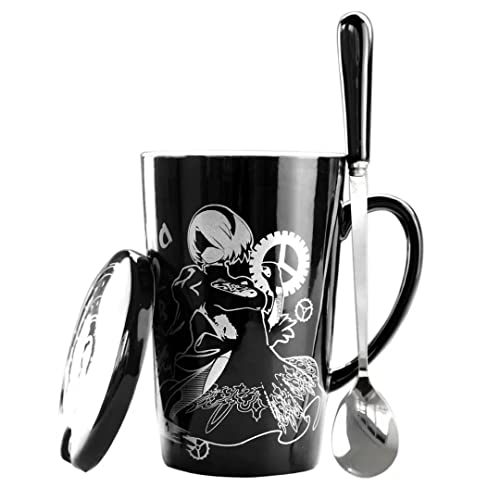 damdos Coffee Mugs for Automata Cosplay 2B Coffee Cup Ceramic Mugs With Lid Daily Drink Tea Milk Coffee Glass(12 Oz) - Image 1