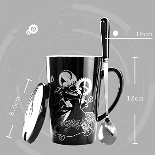 damdos Coffee Mugs for Automata Cosplay 2B Coffee Cup Ceramic Mugs With Lid Daily Drink Tea Milk Coffee Glass(12 Oz) - Image 4