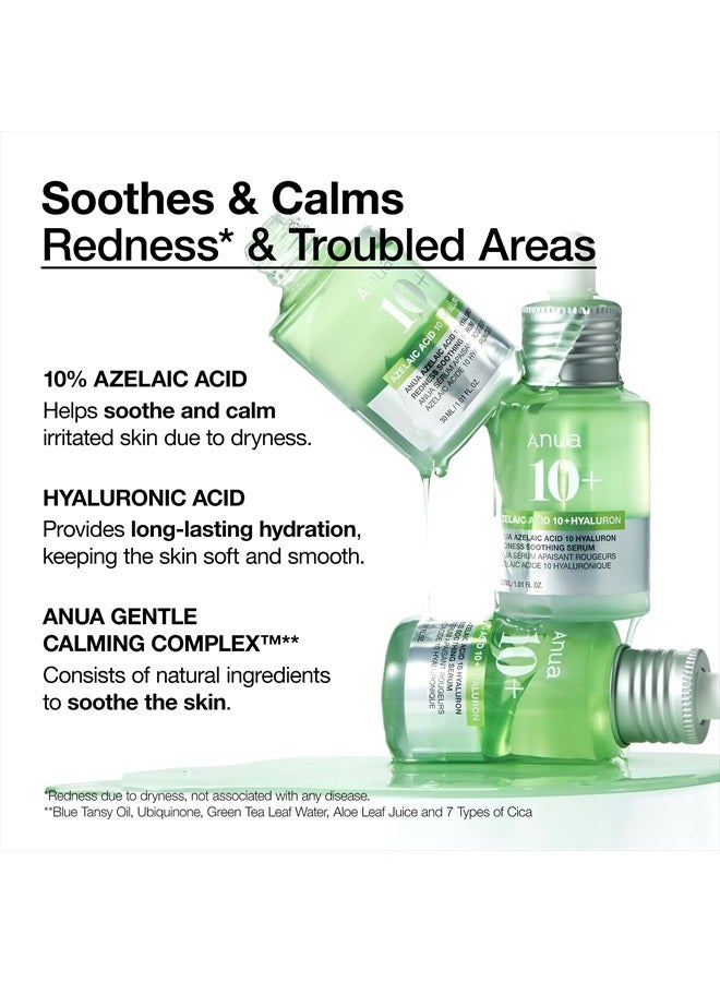 Anua Azelaic Acid 10 Hyaluron Redness Soothing Serum, Facial Serum for Sensitive skin, Hyaluronic Acid, Niacinamide, Spot Care, Natural Color, Vegan, Korean Skincare (30ml/ 1.01 fl oz.) Natural green 1.01 Fl Oz (Pack of 1)Fluid Ounce - Image 3
