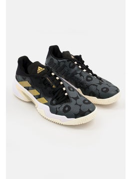 Women Lace Up Barricade Wide Sports Shoes, Black