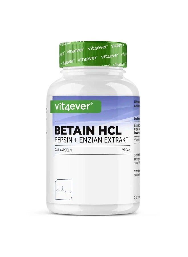 Vit4ever Betain HCL, 240 Kapseln á 695mg mit Pepsin + Enzian Extrakt - Image 1