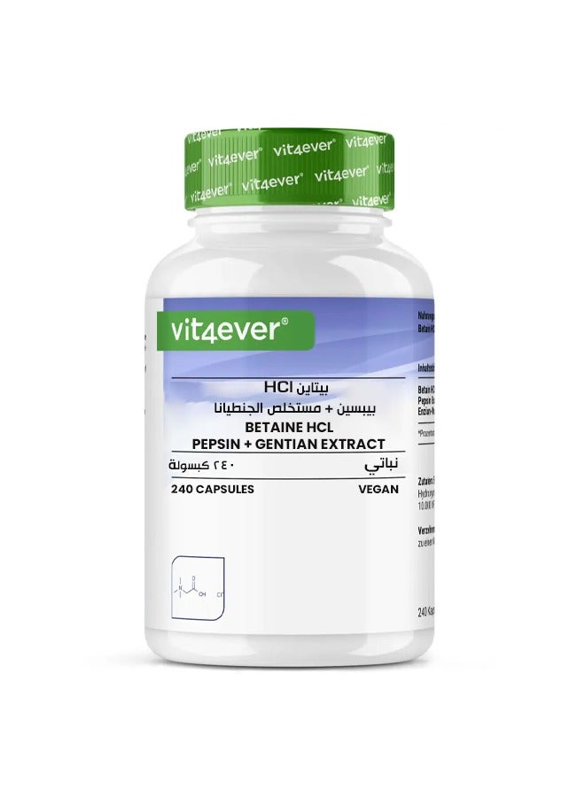 Vit4ever Betain HCL, 240 Kapseln á 695mg mit Pepsin + Enzian Extrakt - Image 2