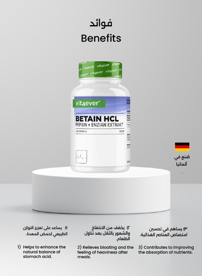Vit4ever Betain HCL, 240 Kapseln á 695mg mit Pepsin + Enzian Extrakt - Image 3